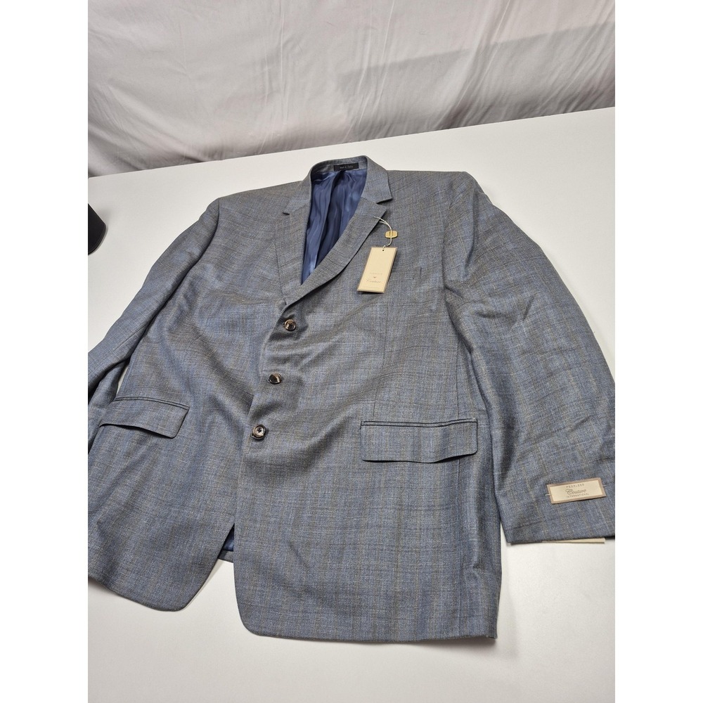Peerless Couture Blazer Mens 42R Blue Silk Wool Linen Plaid Sport Coat NWT